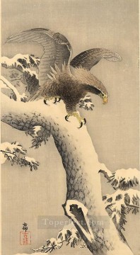 150の主題の芸術作品 Painting - 雪の下の鷲 大原古邨の鳥